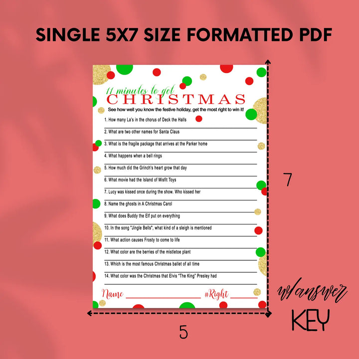 Christmas trivia challenge – 11 minutes to win it! Printable holiday game instant download festive fun - party games