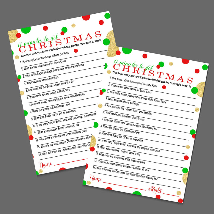Christmas trivia challenge – 11 minutes to win it! Printable holiday game instant download festive fun - party games