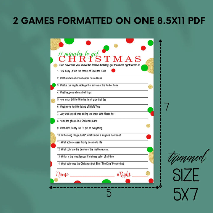 Christmas trivia challenge – 11 minutes to win it! Printable holiday game instant download festive fun - party games