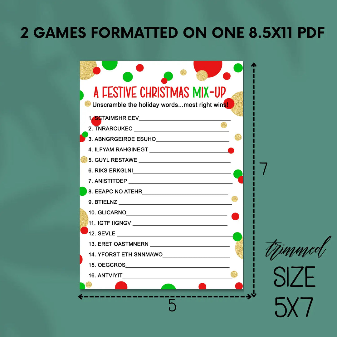 Christmas word scramble printable – digital download instant red and green - party games