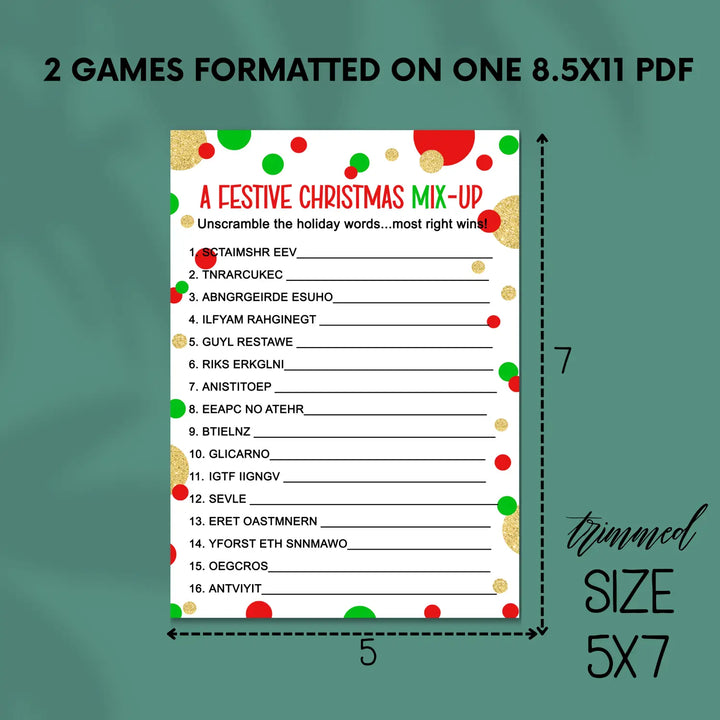 Christmas word scramble printable – digital download instant red and green - party games