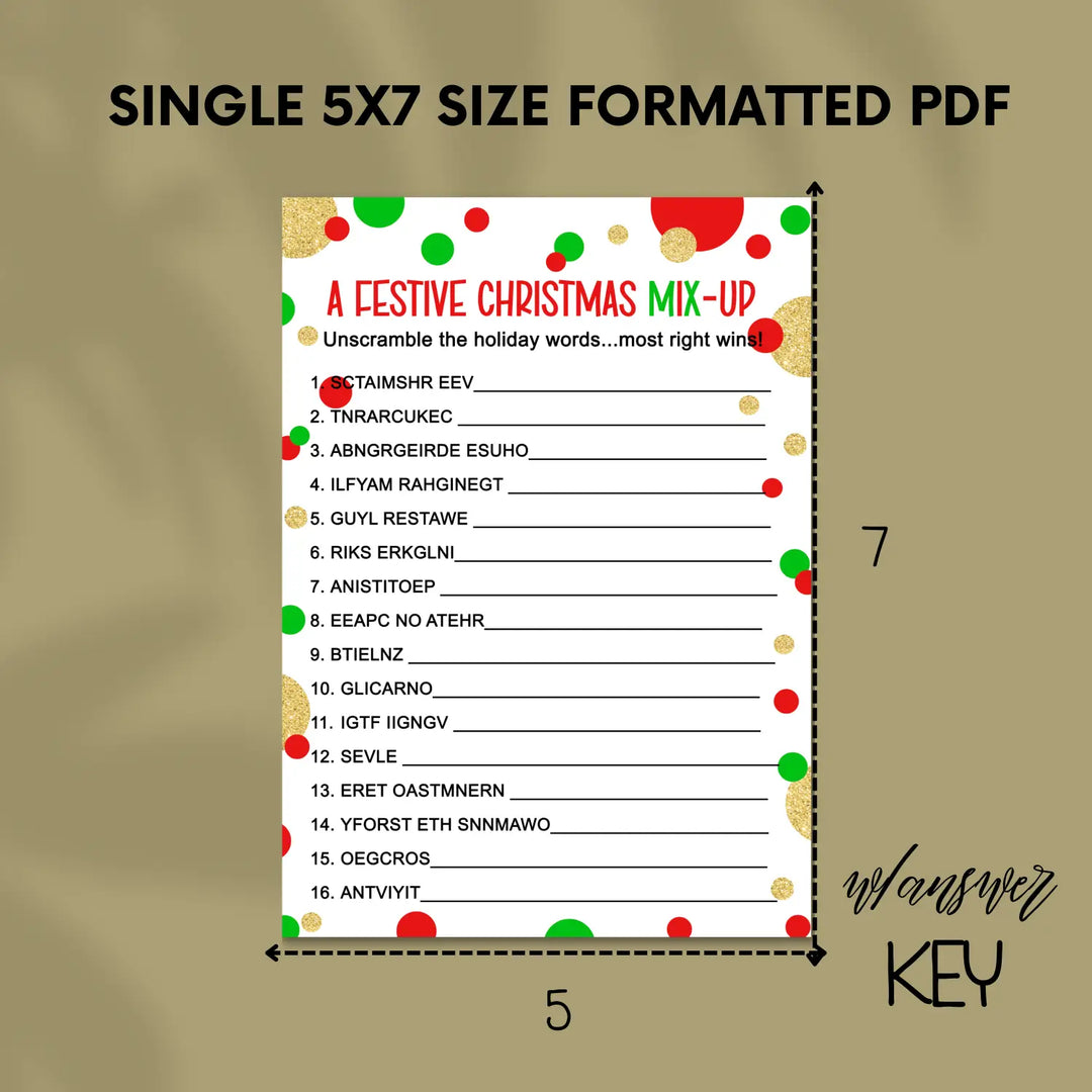 Christmas word scramble printable – digital download instant red and green - party games