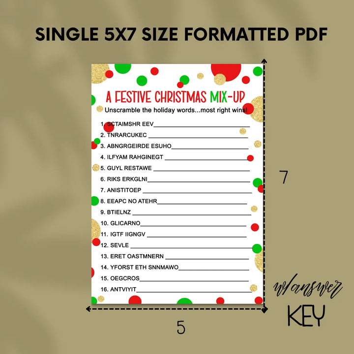 Christmas word scramble printable – digital download instant red and green - party games