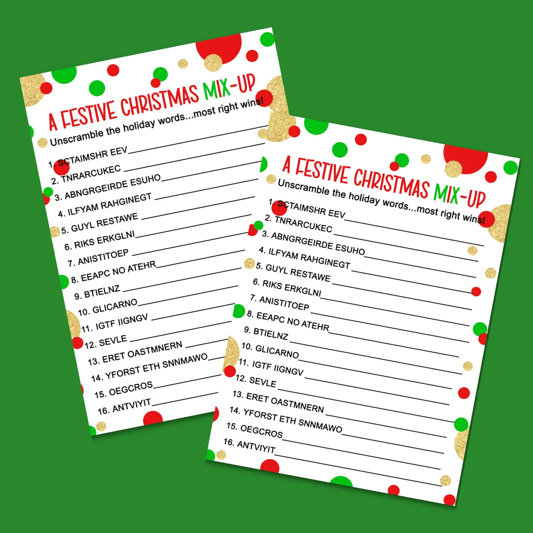 Christmas word scramble printable – digital download instant red and green - party games