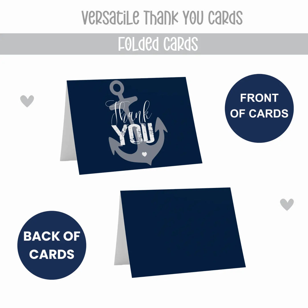 Classic Nautical Anchor Thank You Cards - 20-Pack for Showers, Weddings, and More - Paper Clever Party