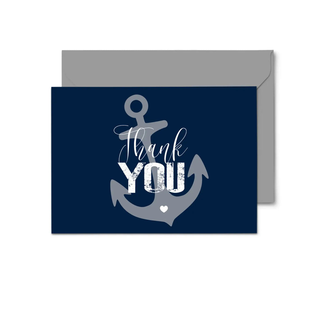 Classic Nautical Anchor Thank You Cards - 20-Pack for Showers, Weddings, and More - Paper Clever Party