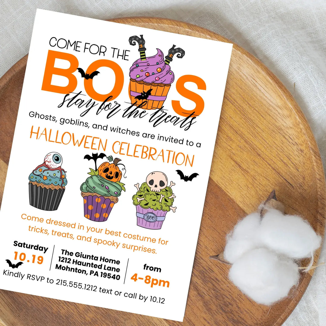 Come for the boos invitation printable customized halloween party 5x7 inches fully personalizable adults & kids spooky