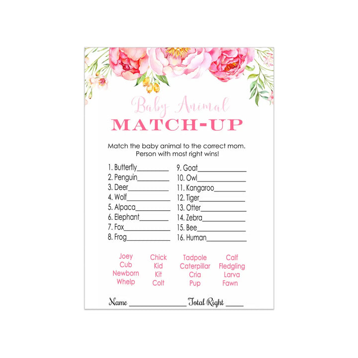 Cottage floral baby shower game cards (25 pack) - party games