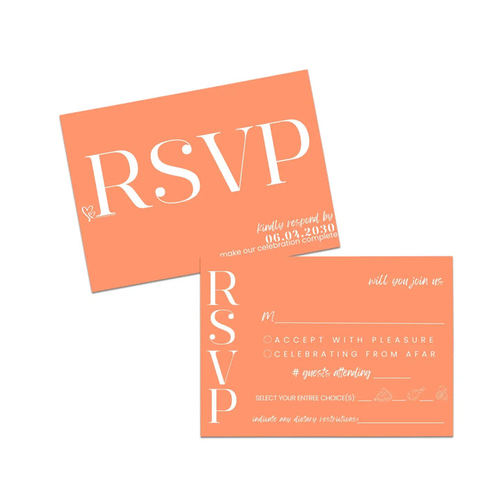 Custom Tangerine RSVP Cards with Elegant Calligraphy - Premium Card Stock, 4x6 Inch Size