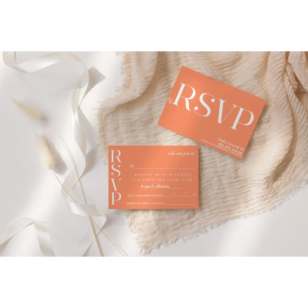 Custom Tangerine RSVP Cards with Elegant Calligraphy - Premium Card Stock, 4x6 Inch Size