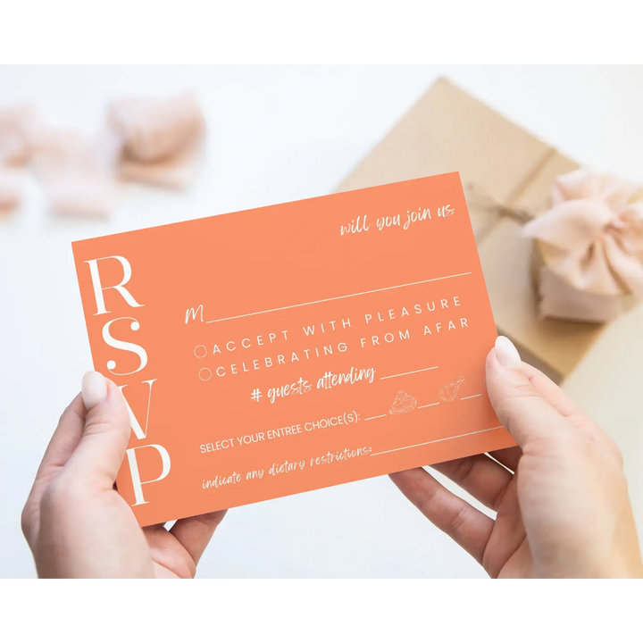 Custom Tangerine RSVP Cards with Elegant Calligraphy - Premium Card Stock, 4x6 Inch Size