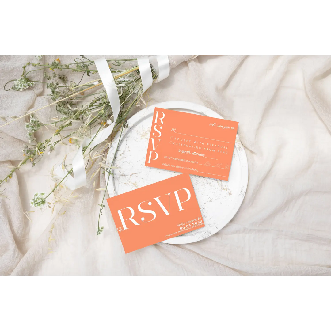 Custom Tangerine RSVP Cards with Elegant Calligraphy - Premium Card Stock, 4x6 Inch Size