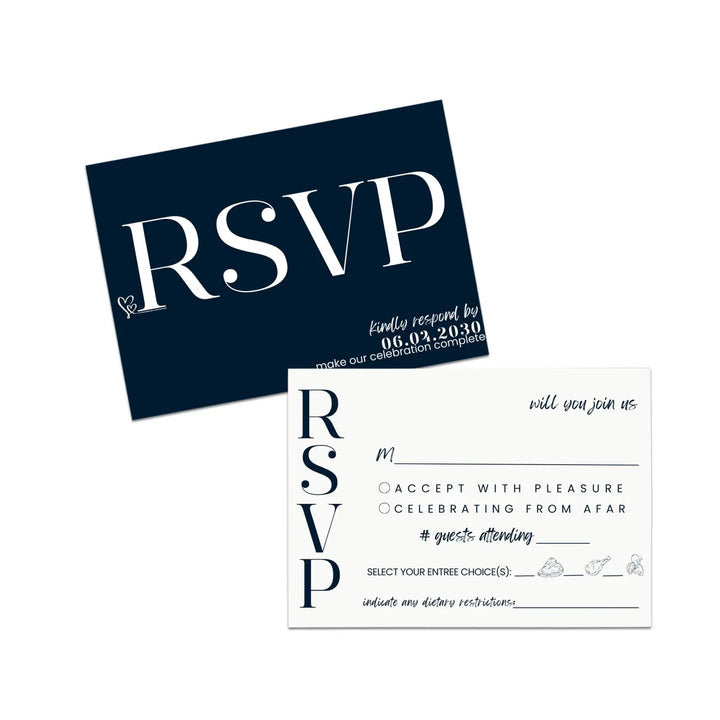 Custom Black and White RSVP Cards with Elegant Calligraphy - Premium Card Stock, 4x6 Inch Size