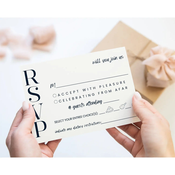 Custom Black and White RSVP Cards with Elegant Calligraphy - Premium Card Stock, 4x6 Inch Size