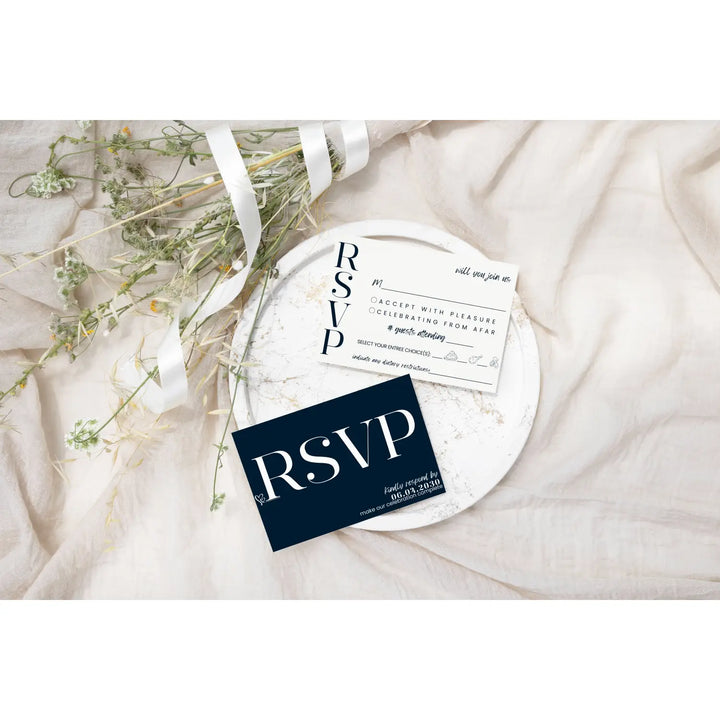 Custom Black and White RSVP Cards with Elegant Calligraphy - Premium Card Stock, 4x6 Inch Size