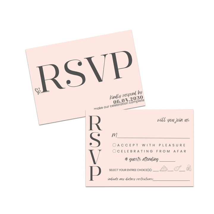 Custom Peach RSVP Cards with Elegant Black Calligraphy - Premium Card Stock, 4x6 Inch Size