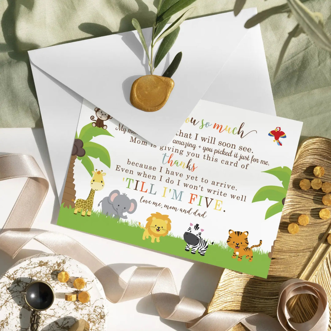 Cute Jungle Baby Shower Thank You Cards – Personalized Notecards (Pack of 25) - Paper Clever Party