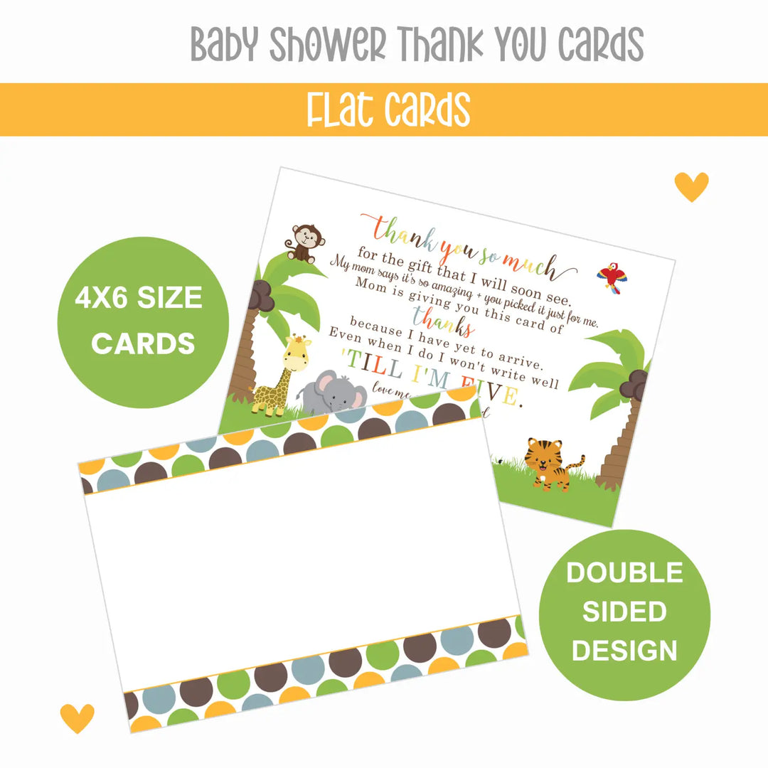 Cute Jungle Baby Shower Thank You Cards – Personalized Notecards (Pack of 25) - Paper Clever Party