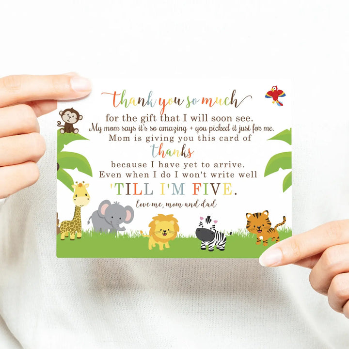 Cute Jungle Baby Shower Thank You Cards - Unisex (15 Pack) with Orange Envelopes, 4x6 - Paper Clever Party