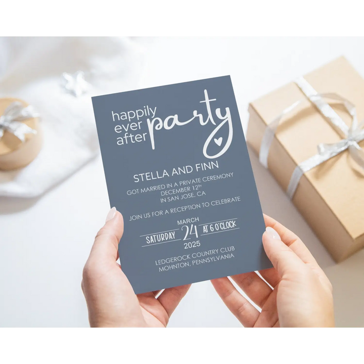 Dusty Blue Reception Invitations Happily Ever After Party - Paper Clever Party