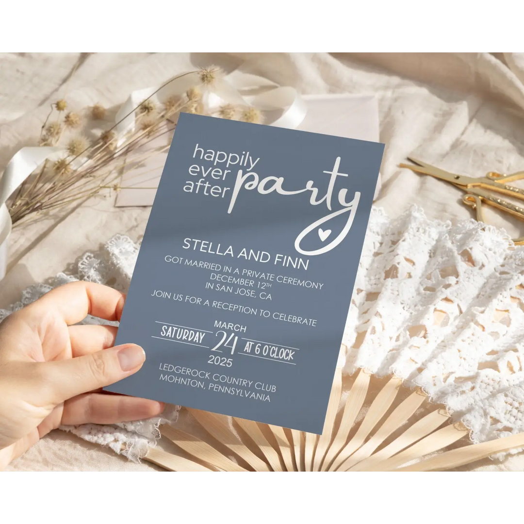 Dusty Blue Reception Invitations Happily Ever After Party - Paper Clever Party