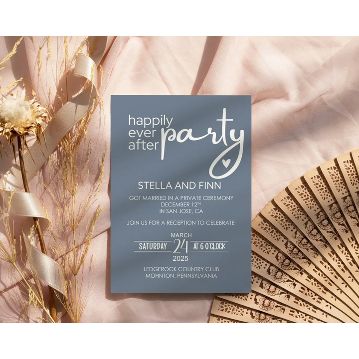 Dusty Blue Reception Invitations Happily Ever After Party - Paper Clever Party