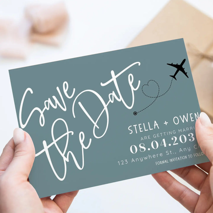 Custom Retro Blue and Black Save the Date Cards - Personalized 4x6 Inch Invitations with Elegant Typography and White Envelopes - Perfect for Weddings, Birthdays, and Showers