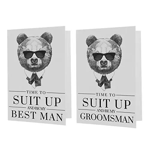 Elegant Bear Design Groomsmen Proposal Cards - 12-Pack with Black Envelopes by Paper Clever Party - Paper Clever Party