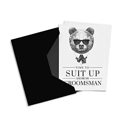 Elegant Bear Design Groomsmen Proposal Cards - 12-Pack with Black Envelopes by Paper Clever Party - Paper Clever Party