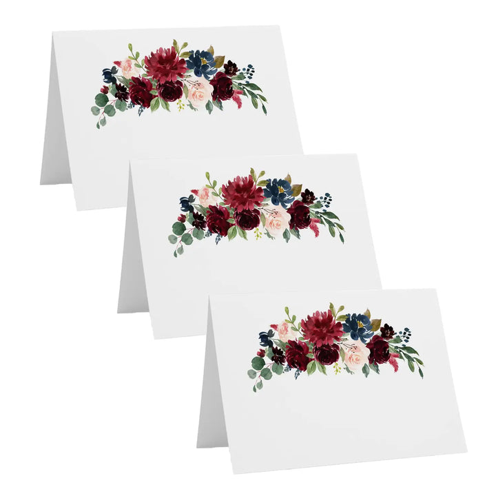 Elegant Indigo Floral Place Cards (25-Pack) - Paper Clever Party