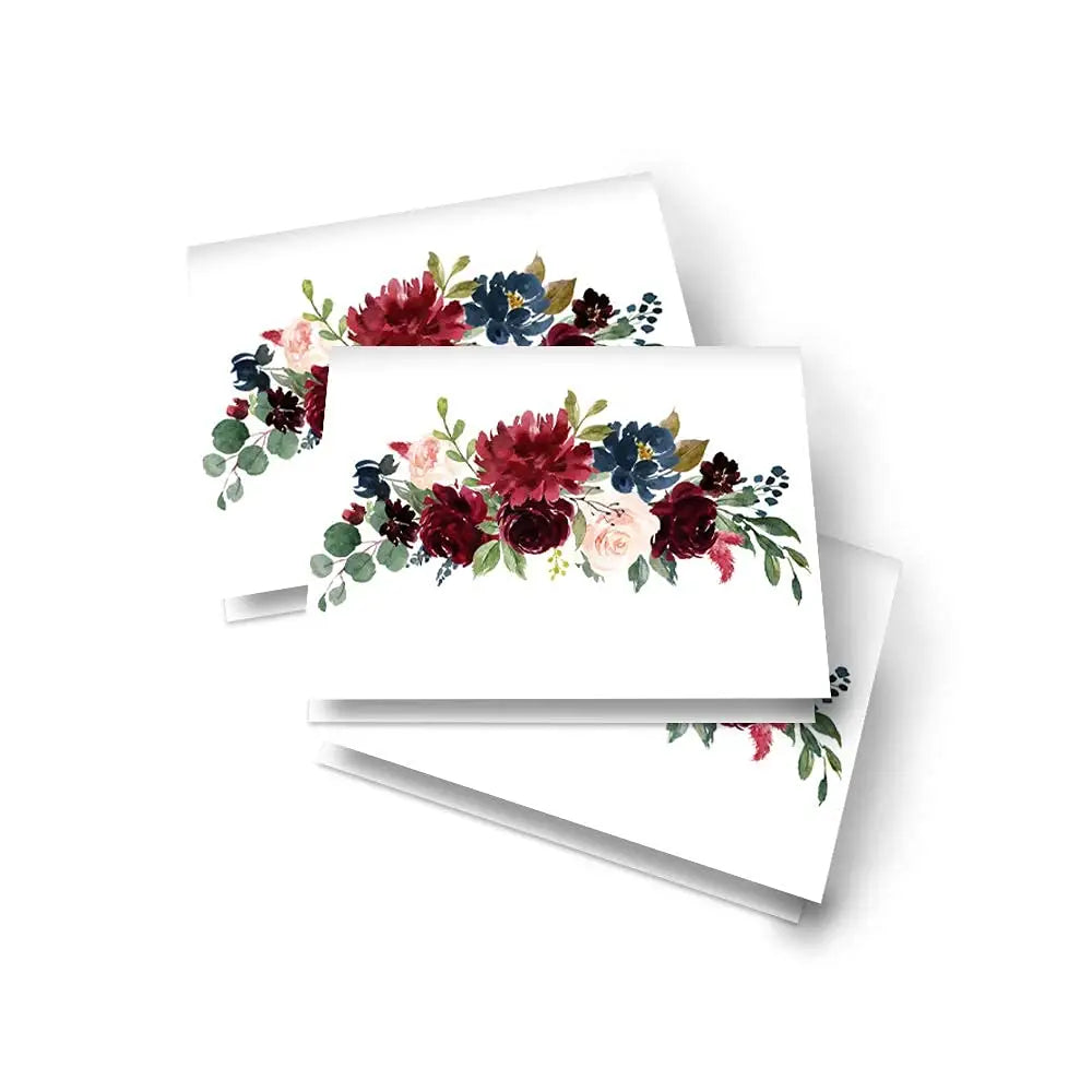 Elegant Indigo Floral Place Cards (25-Pack) - Paper Clever Party