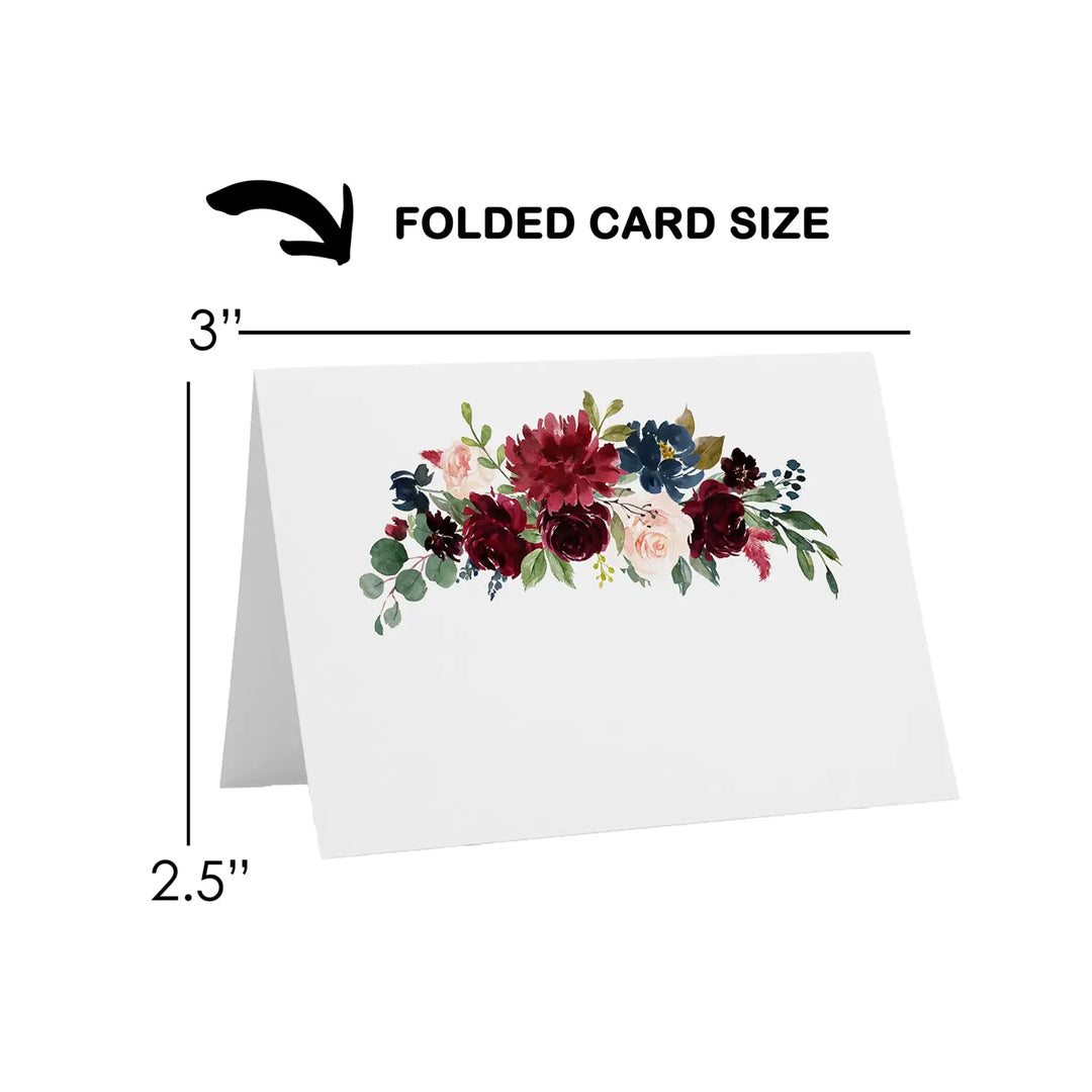 Elegant Indigo Floral Place Cards (25-Pack) - Paper Clever Party