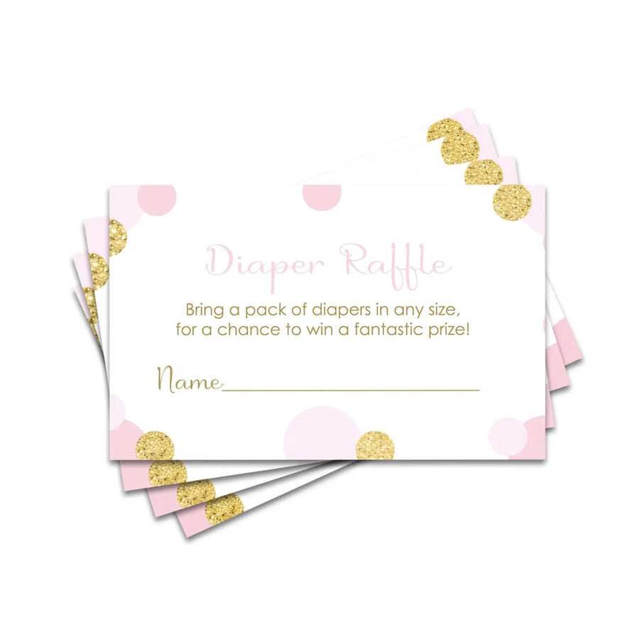 Elegant Pink & Gold Diaper Raffle Tickets - Baby Shower Invitation Inserts by Paper Clever Party 25 Pack - Games