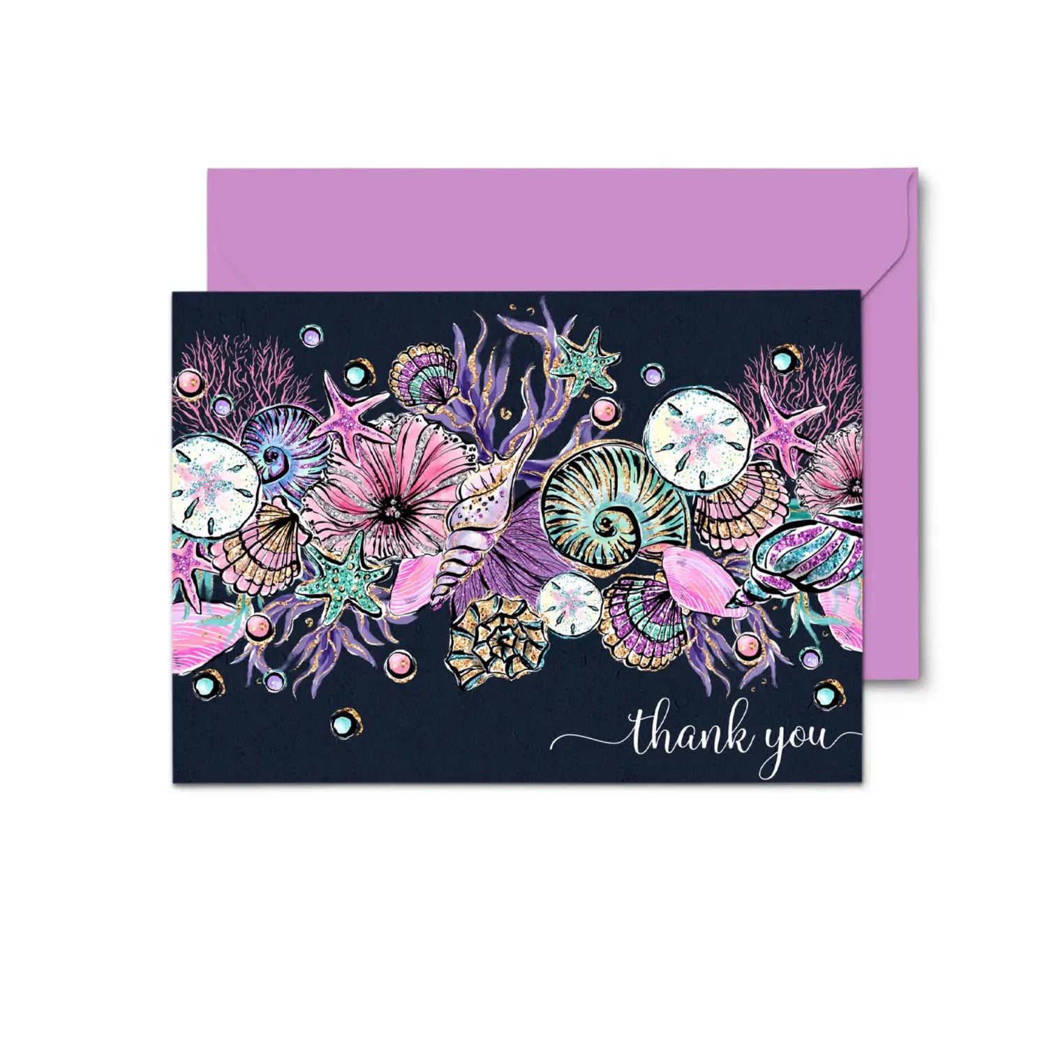 Elegant seashells thank you cards - 20-pack for all occasions purple & teal design - office product