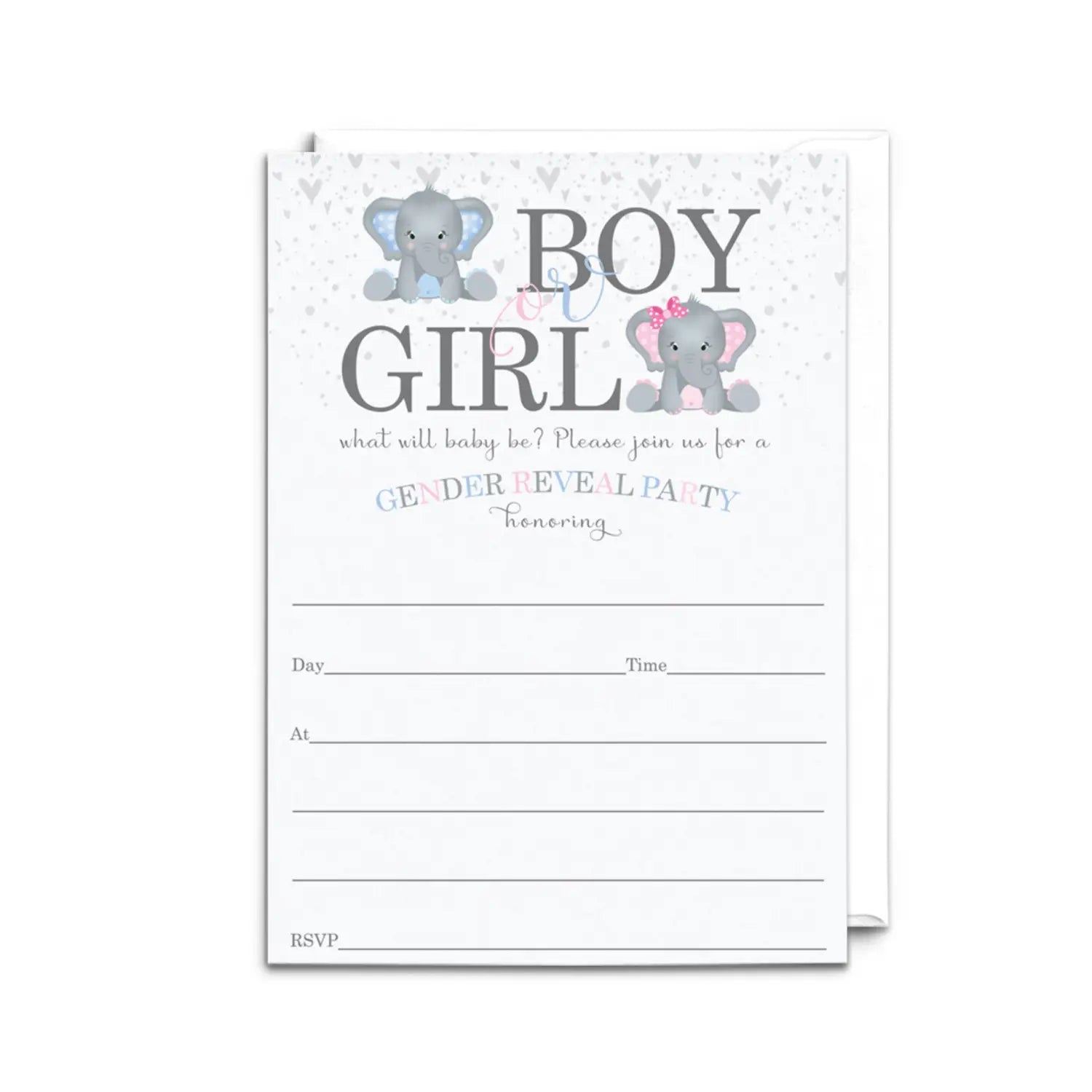 Elephant gender reveal invites - 25ct pink & blue 5x7 - invitations