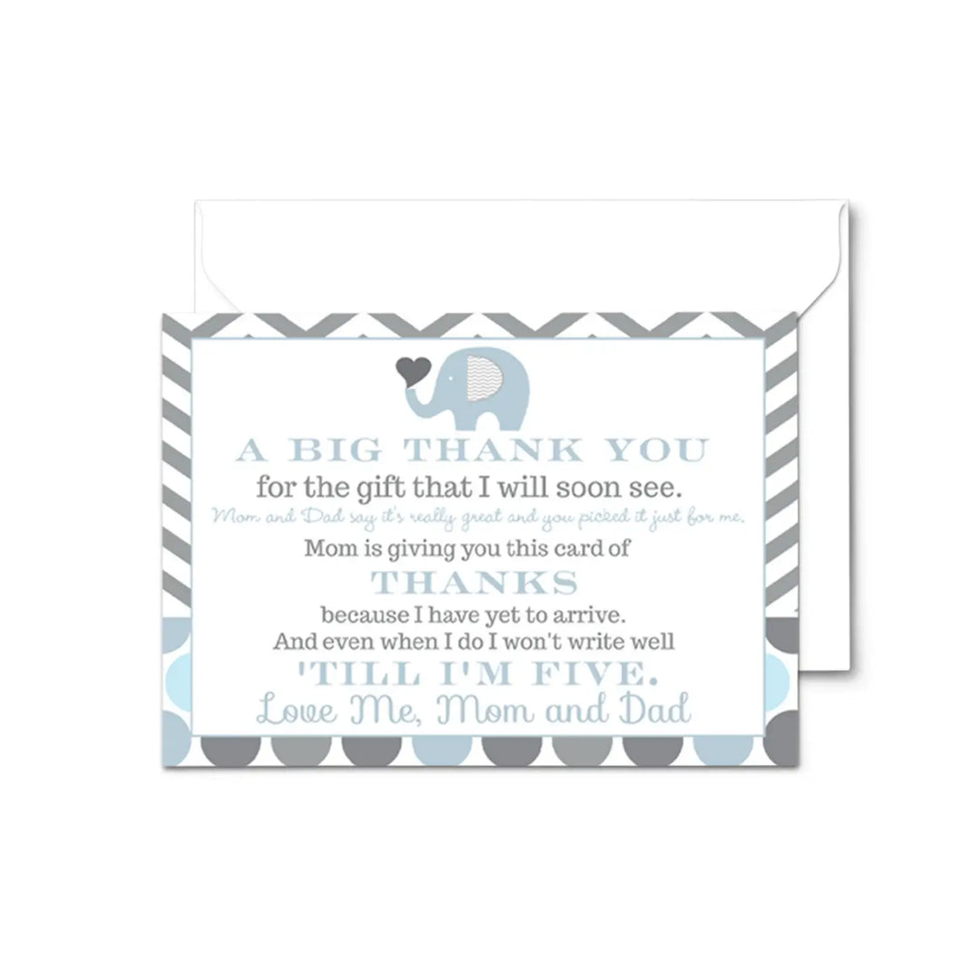 Elephant Thank You Cards for Boys – Prewritten Notes with Envelopes (Pack of 25) - Paper Clever Party