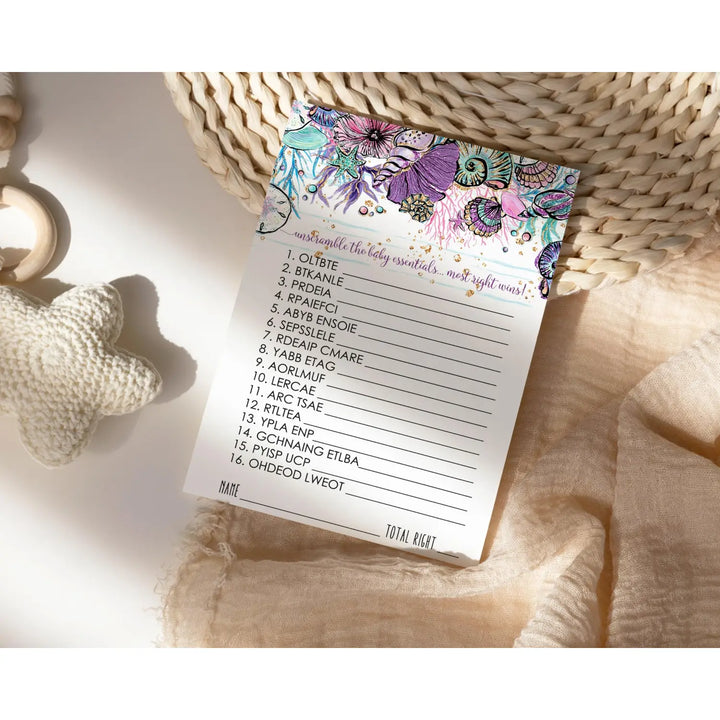 Enchanting Seashells Baby Shower Games Word Scramble - Paper Clever Party