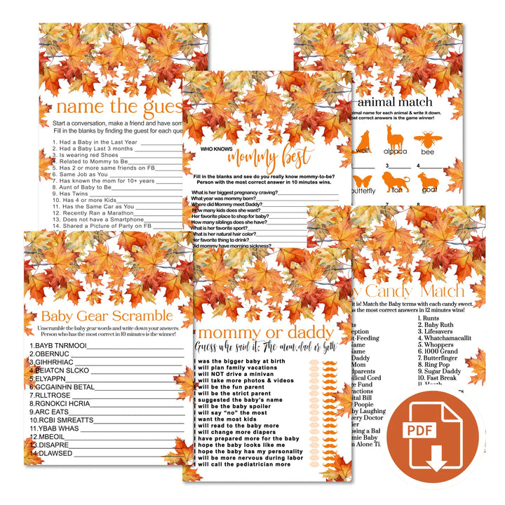 Fall in love baby shower games bundle – instant download printable activities coed celebration fun digital game diy