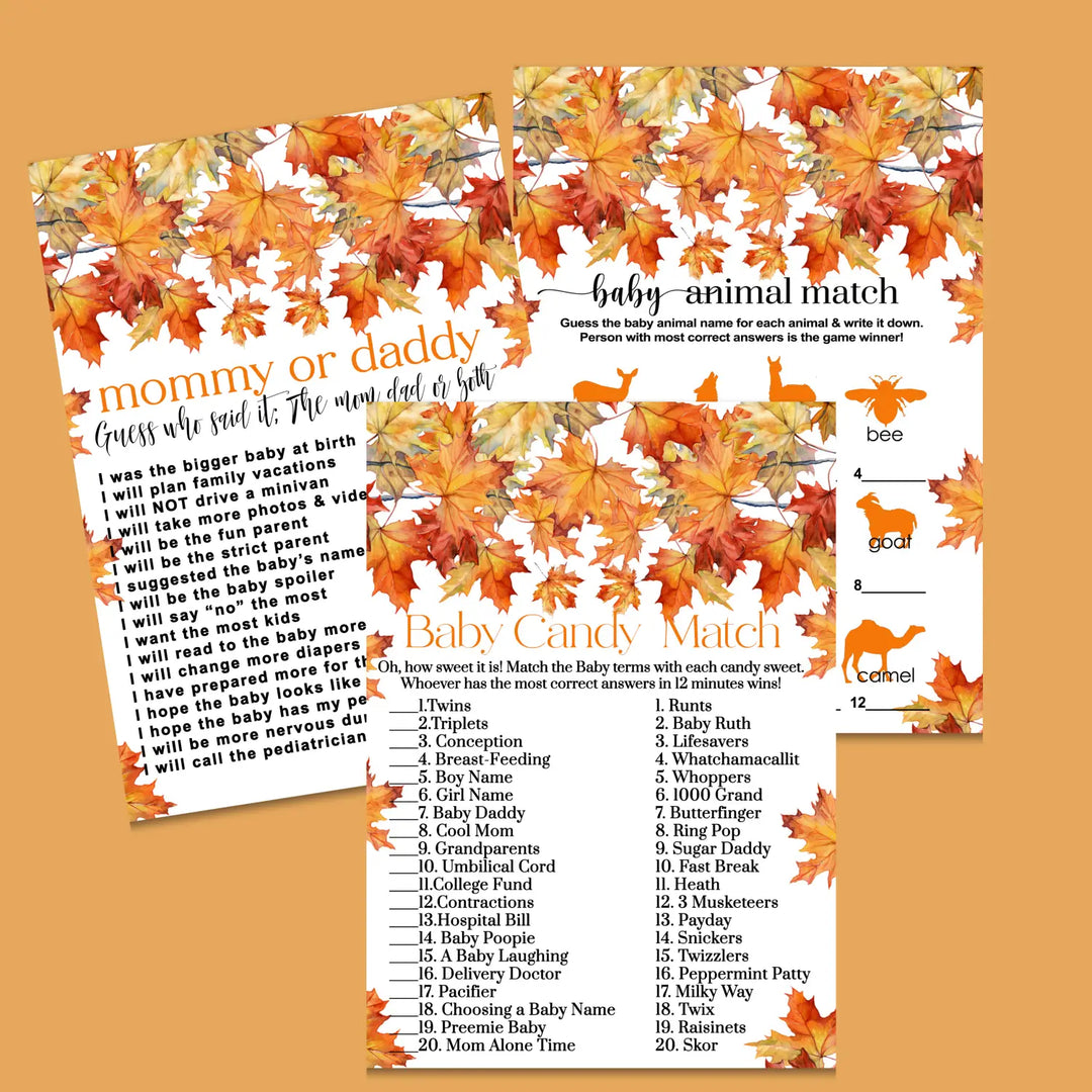 Fall in love baby shower games bundle – instant download printable activities coed celebration fun digital game diy