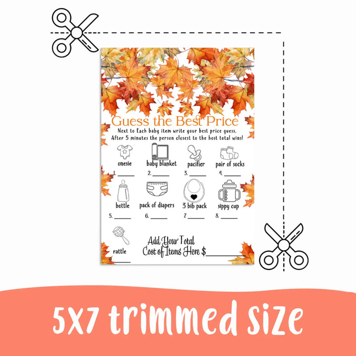 Fall in Love Baby Shower Guess the Price is Right Game Printable Autumn Leaves - Paper Clever Party