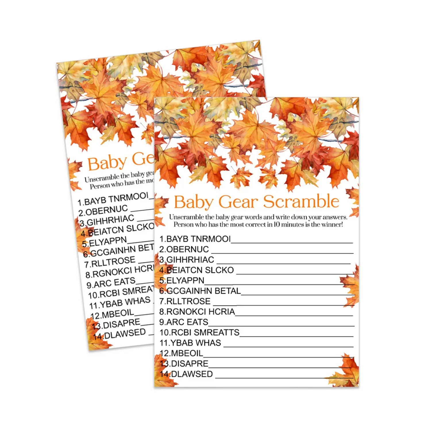 Fall in love baby shower word scramble game printable download autumn - party games