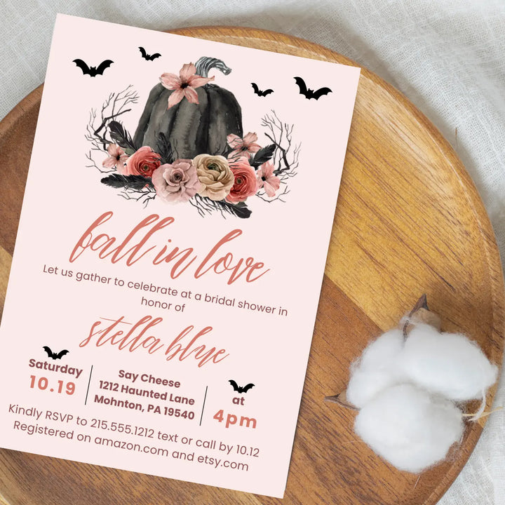 Fall in love bridal shower invitations gothic wedding invites custom printed or printable digital files