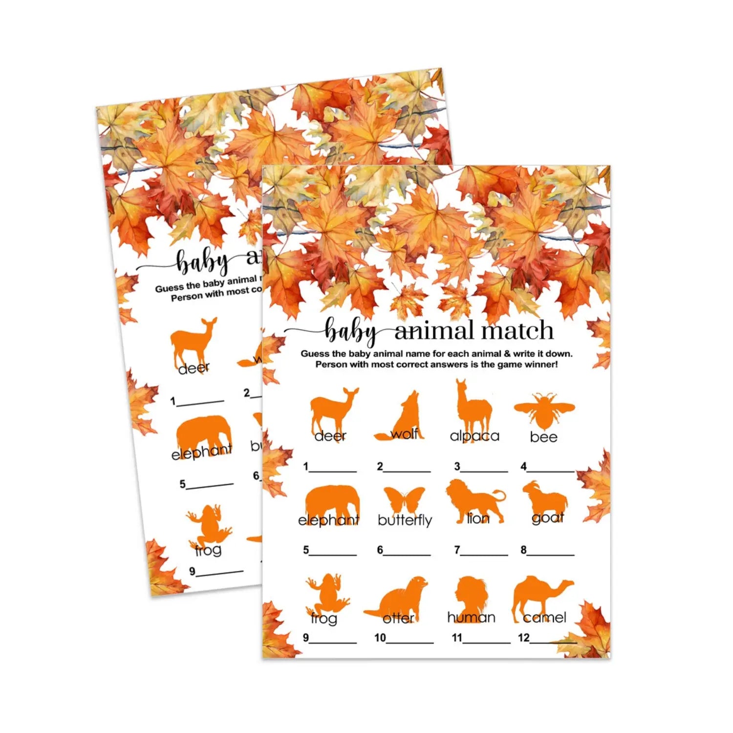 Fall in love printable baby shower animal matching game download diy party activity - games