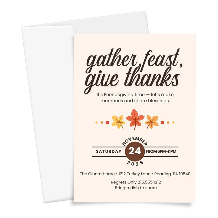 Festive leaves thanks invitations printed or printable thanksgiving digital invites for fall baby shower friendsgiving