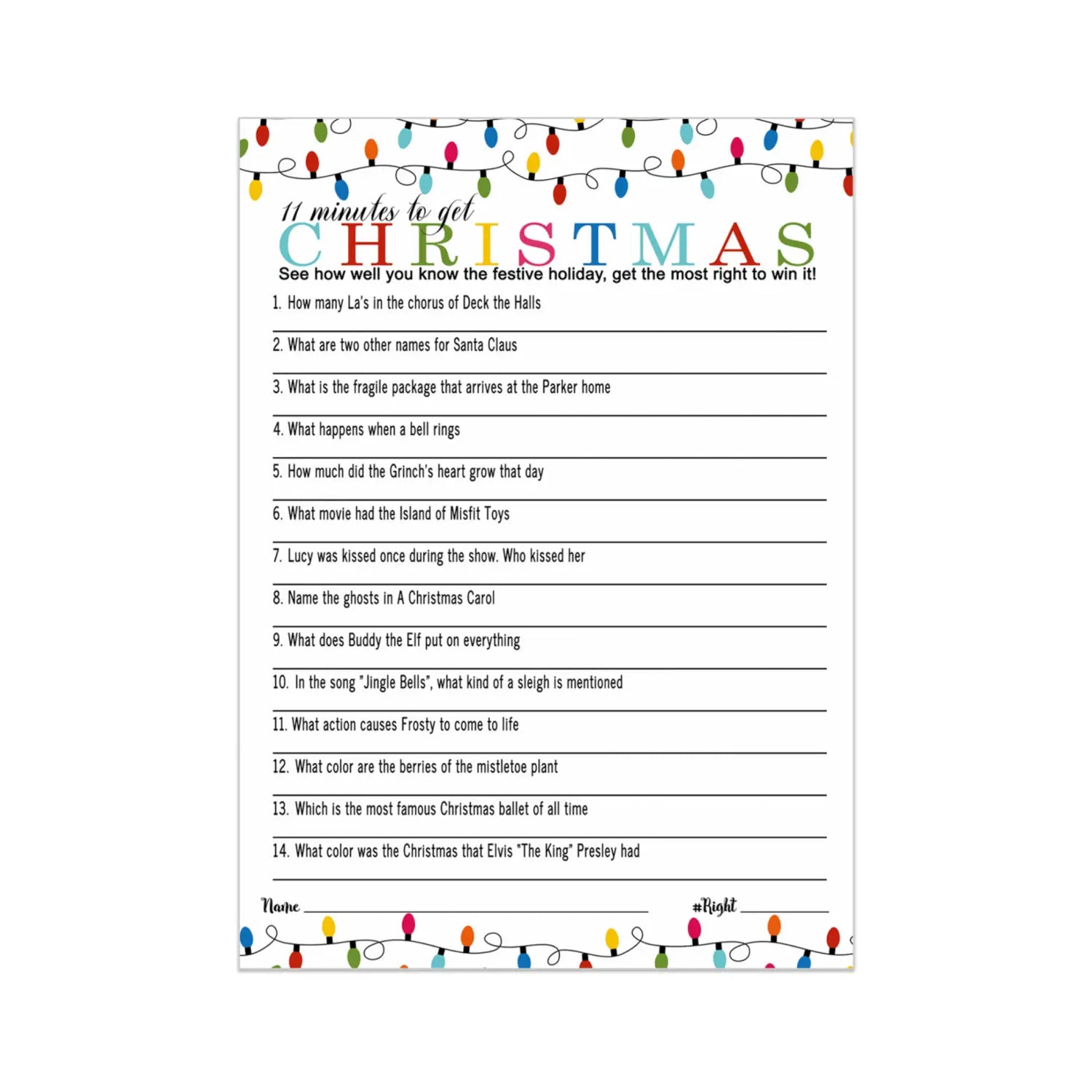 Festive lights christmas trivia game party activity for adults office groups holiday movie and song questions