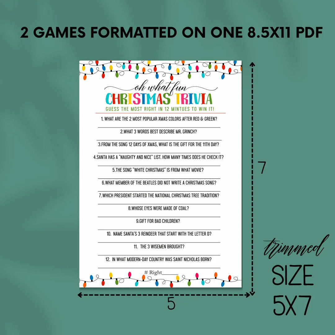 Festive lights christmas trivia printable holiday game instant download version 2 colorful fun - party games
