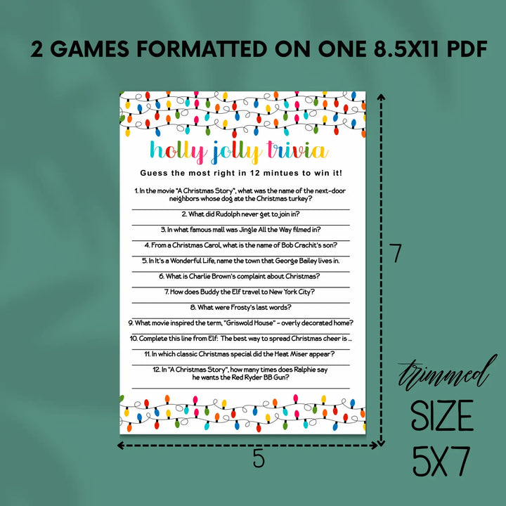 Festive lights christmas trivia printable holiday game instant download version 3 fast and fun - party games