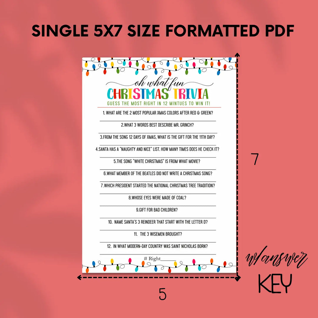 Festive lights christmas trivia printable holiday game instant download version 2 colorful fun - party games