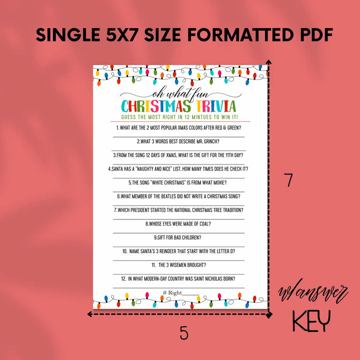Festive lights christmas trivia printable holiday game instant download version 2 colorful fun - party games