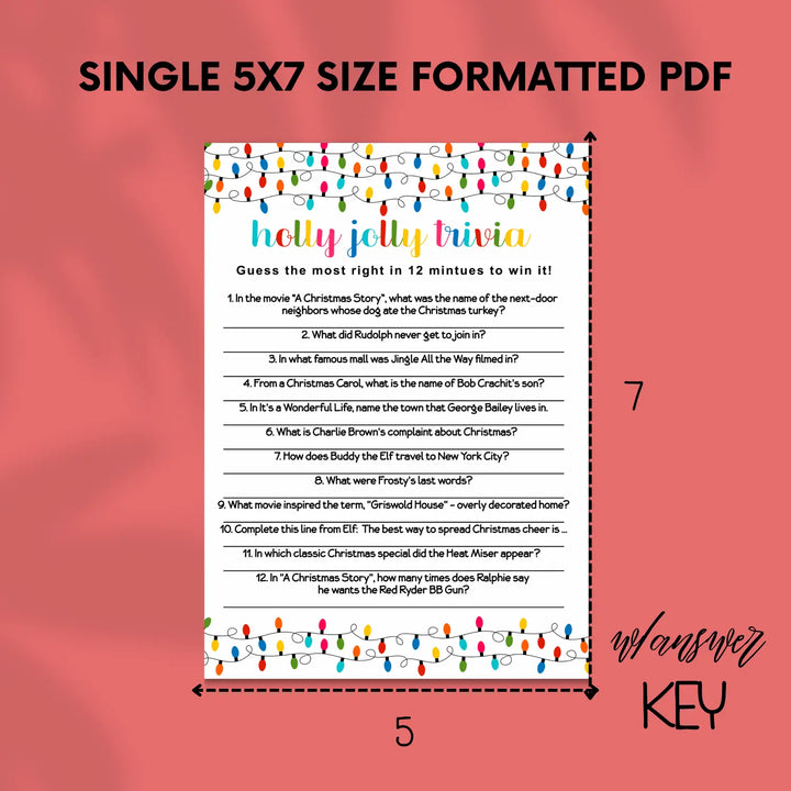 Festive lights christmas trivia printable holiday game instant download version 3 fast and fun - party games